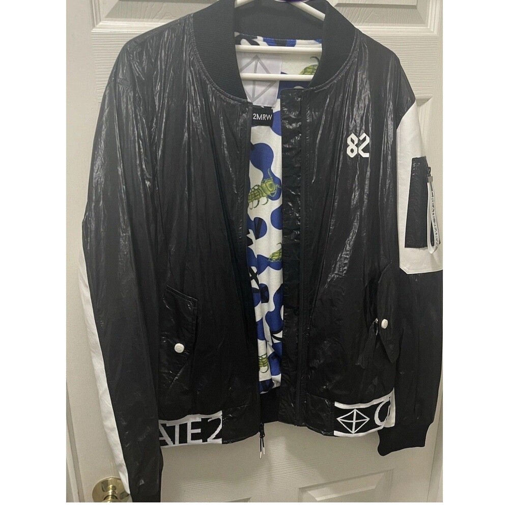 Create 2MRW Black Bomber Jacket  Size  Large Zip Pocket New With Tags # 122